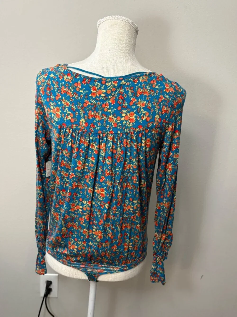 NEW Free People Kaya Turquoise Floral Keyhole Cutout Thong Bodysuit Long-Sleeve
